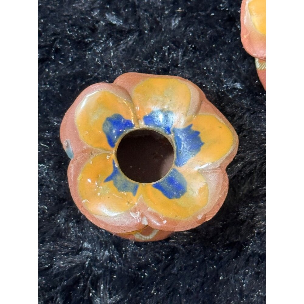Vintage Handcrafted Ceramic Floral Candle Holders Small Decorative Pair - Picture 6 of 8